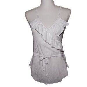 NEW Chaser Suplice Ruffle Tie Waist Scoop Hem Tank Top White Cotton Blouse XS